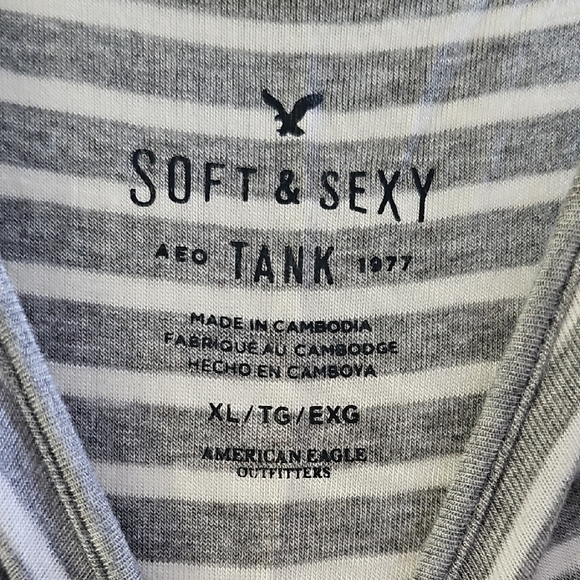 American Eagle Outfitters Relaxed Asymmetrical Tank Top White and Gray - Picture 2 of 4